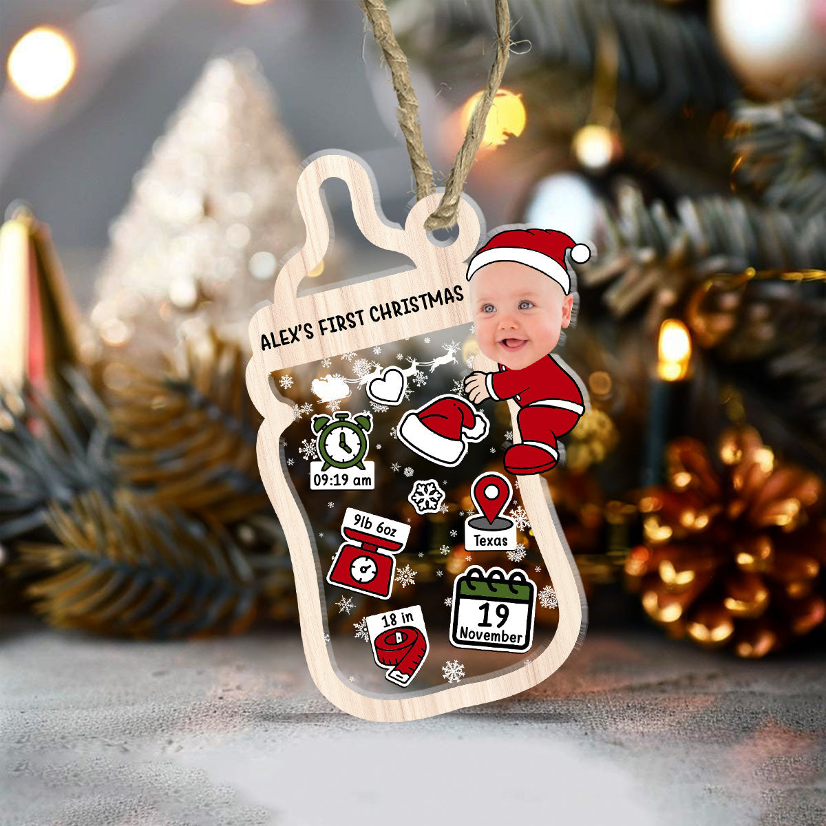 Cute Baby's First Christmas - Personalized 3 Layered Christmas Shaker Ornament FCCSOLETN2174TA
