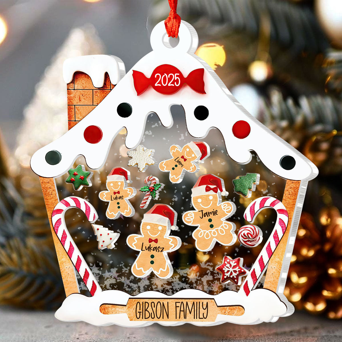 Personalized Gingerbread House Family - Personalized 3 Layered Christmas Shaker Ornament FCCSOLETN2165D