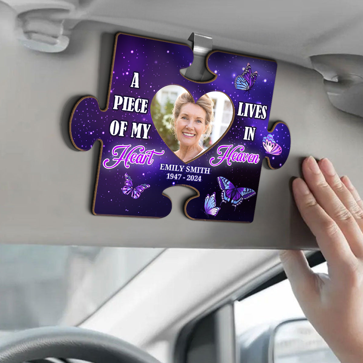 A Piece Of My Heart Lives In Heaven - Personalized Car Visor Clip FCCVCLEHA2028TA