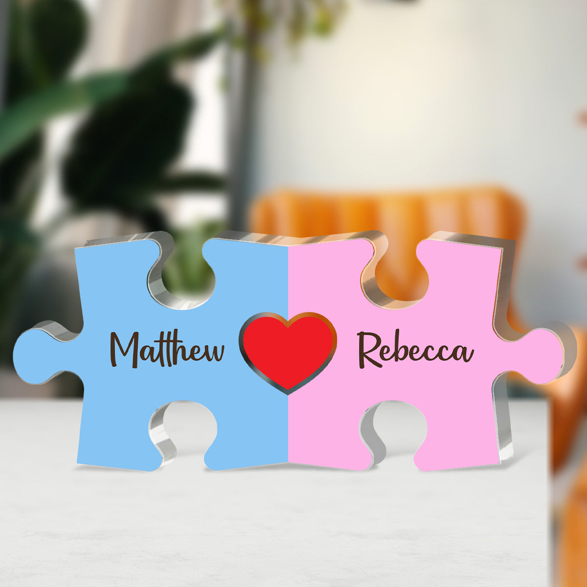 Puzzle Couple Name Sign - Personalized Custom Shaped Squared Acrylic Plaque