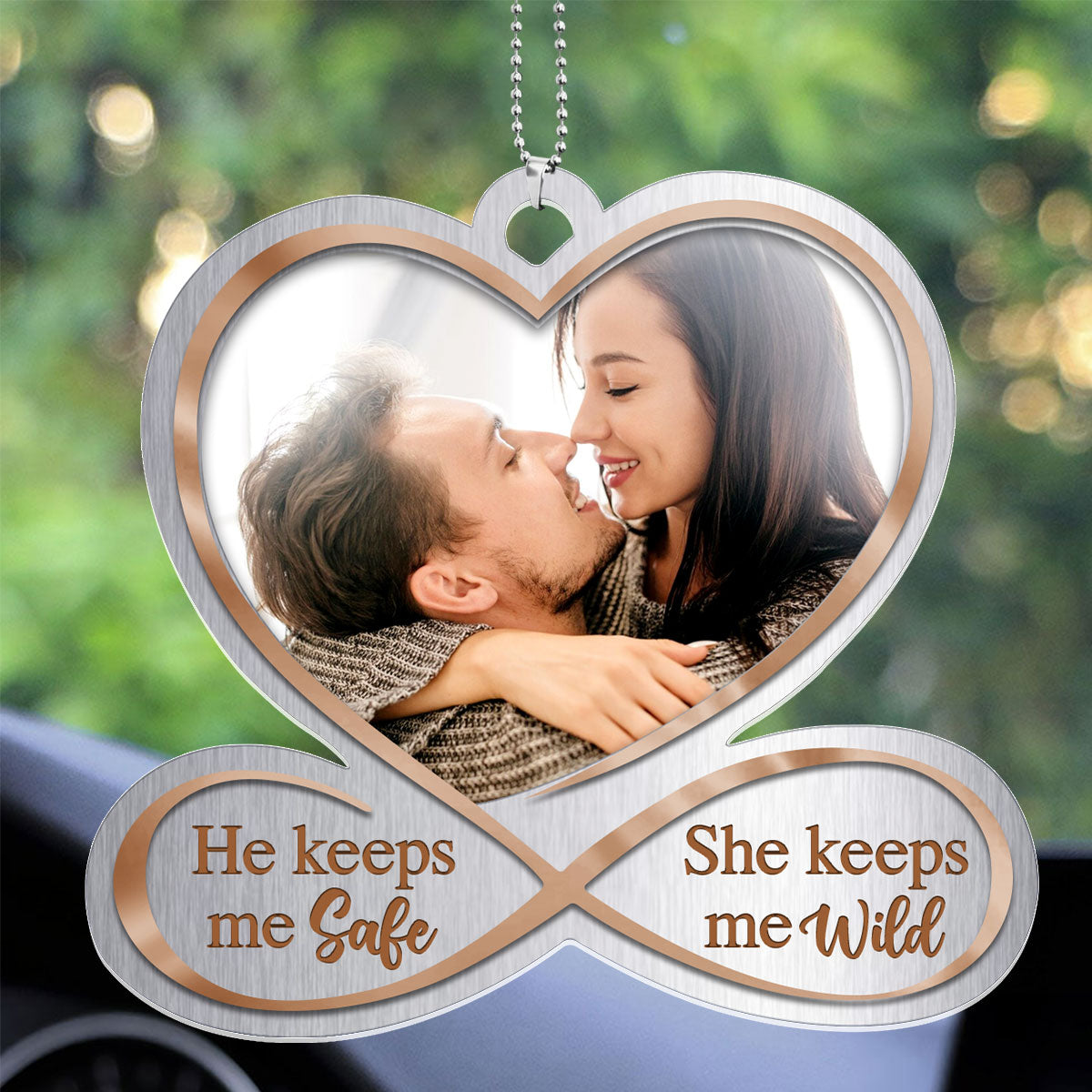 He Keeps Me Safe She Keeps Me Wild - Personalized 1-Side Car Acrylic Hanging Ornament