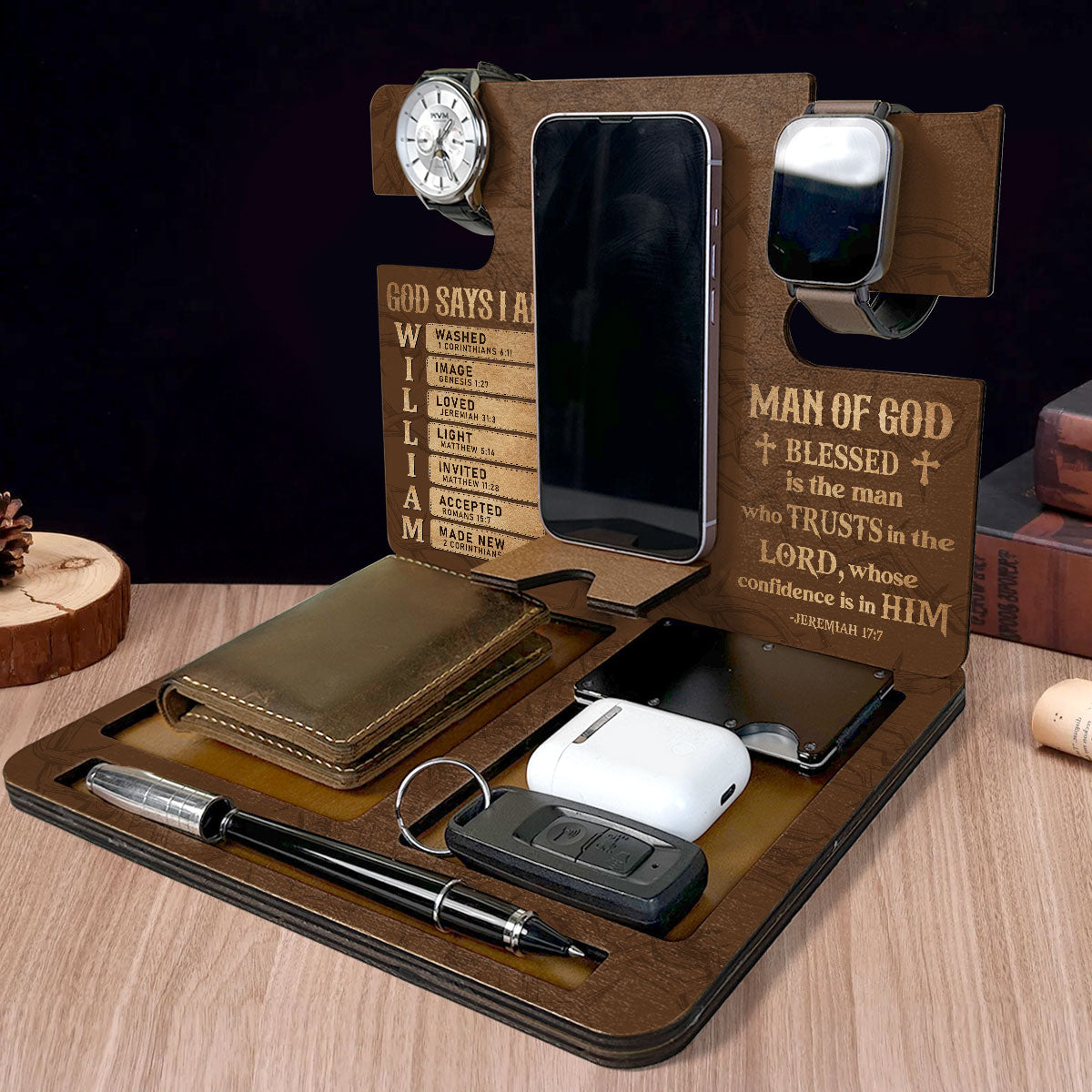 God Says I Am - Personalized Wooden Docking Station
