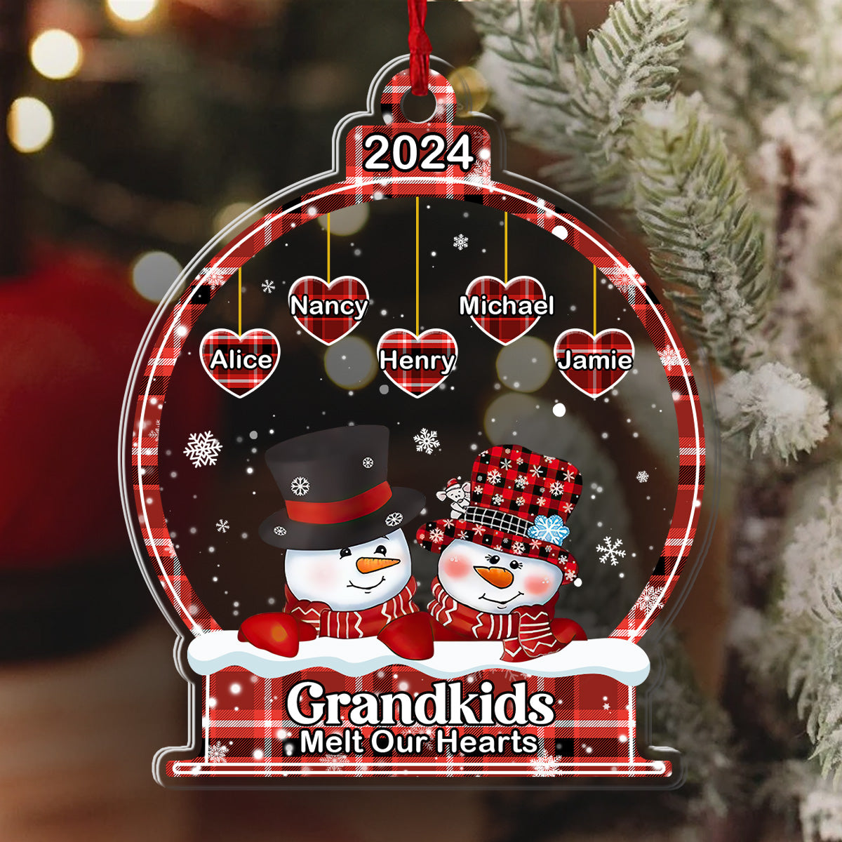 Grandkids Melt My Heart Snow Globe - Personalized 1-Side Acrylic Ornament FCACOLETN2730L