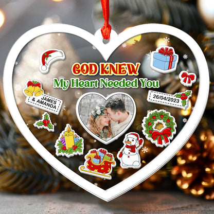 God Knew My Heart Needed You - Personalized 3 Layered Christmas Shaker Ornament