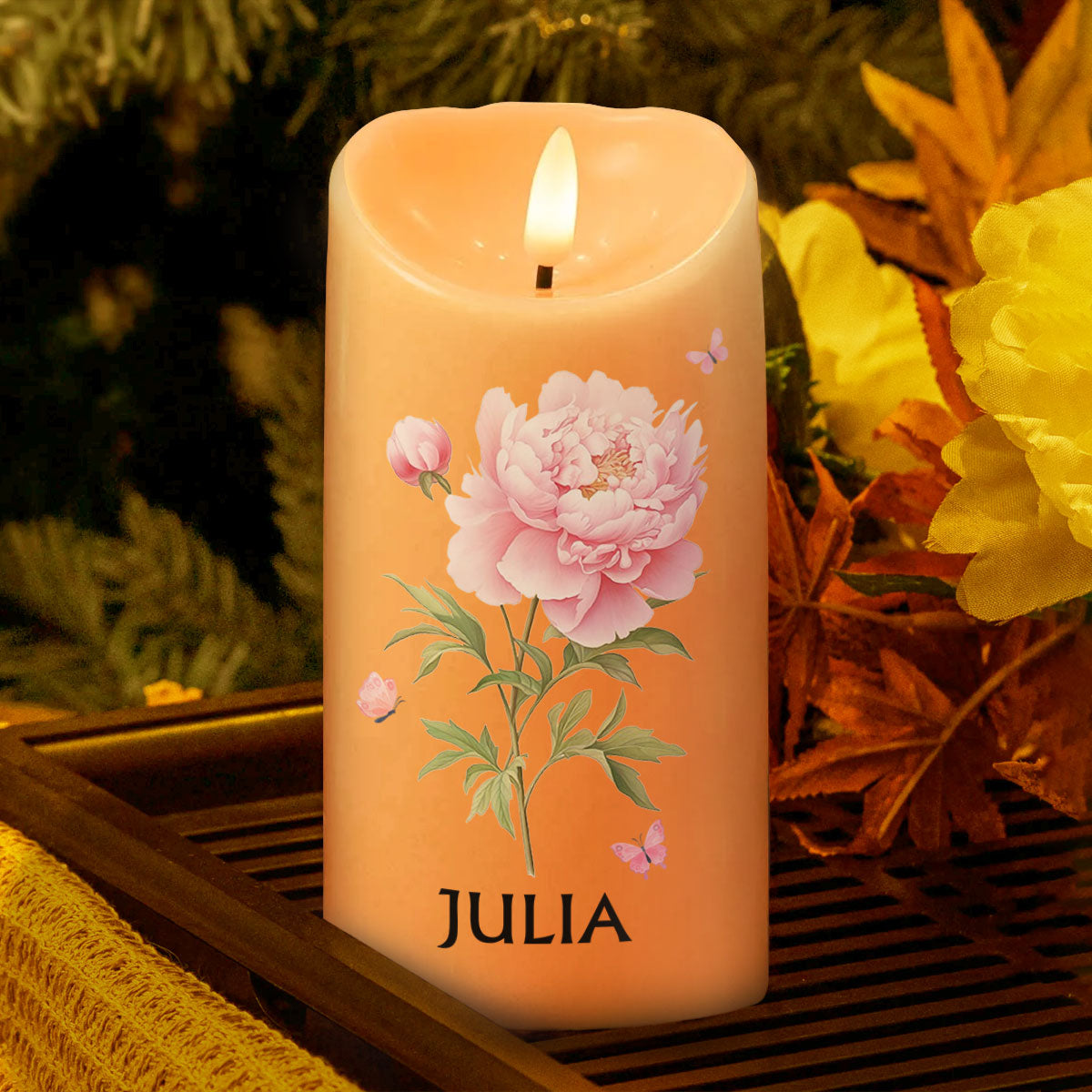 I Can Do All Things Through Christ - Philippians 4:13 Birth Month Flower - Personalized Flameless LED Candle