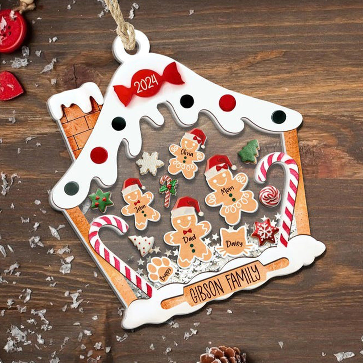 Personalized Gingerbread House Family - Personalized 3 Layered Christmas Shaker Ornament FCCSOLETN2165D