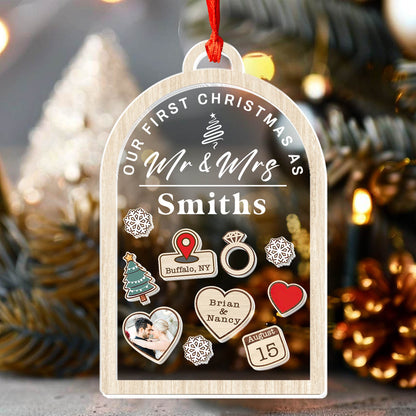 Our First Christmas As Mr and Mrs - Personalized 3 Layered Christmas Shaker Ornament