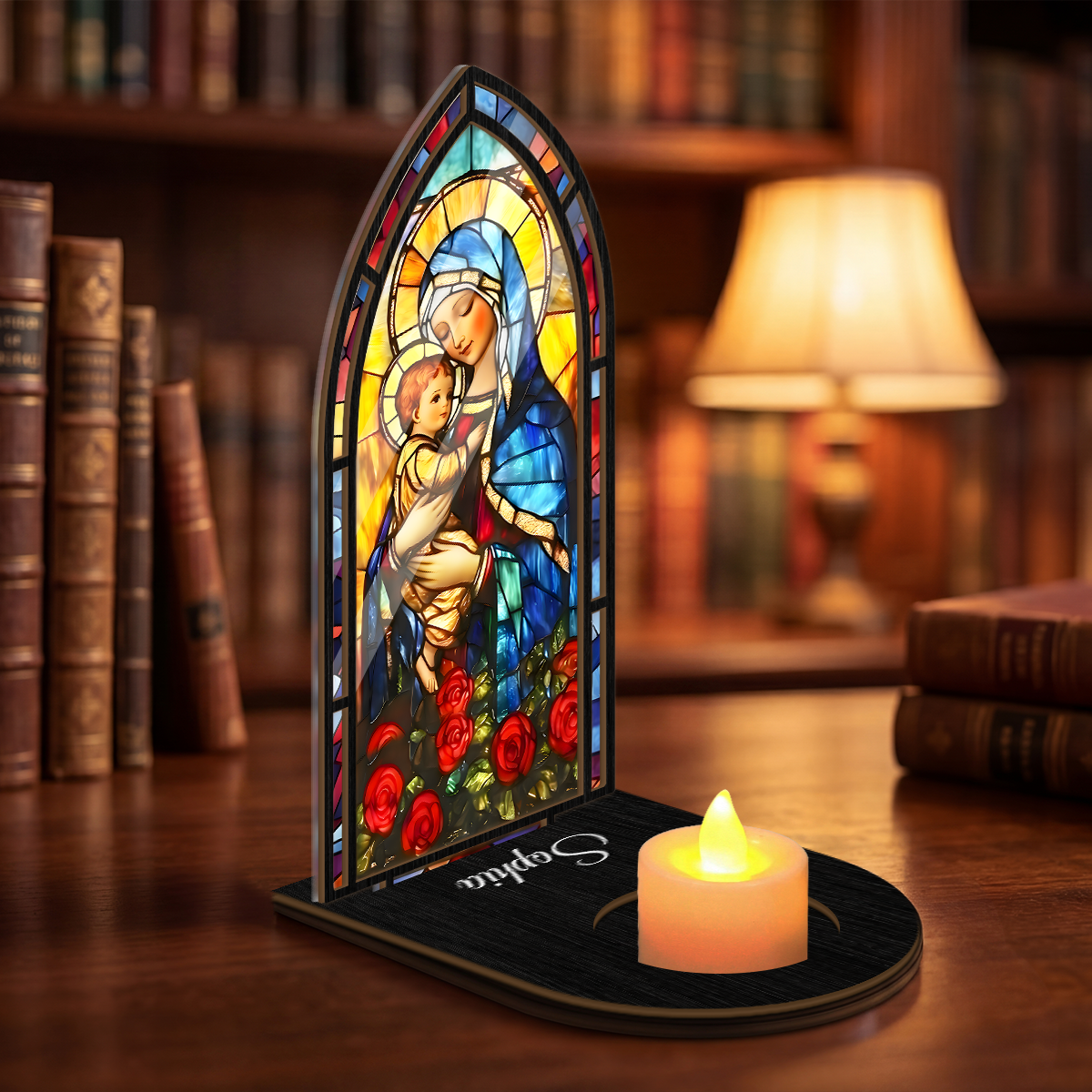 Radiant Madonna And Child - Personalized Candle Holder