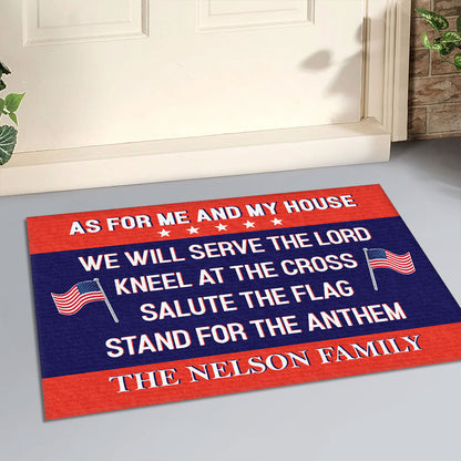 Kneel At The Cross, Salute The Flag - Personalized Doormat