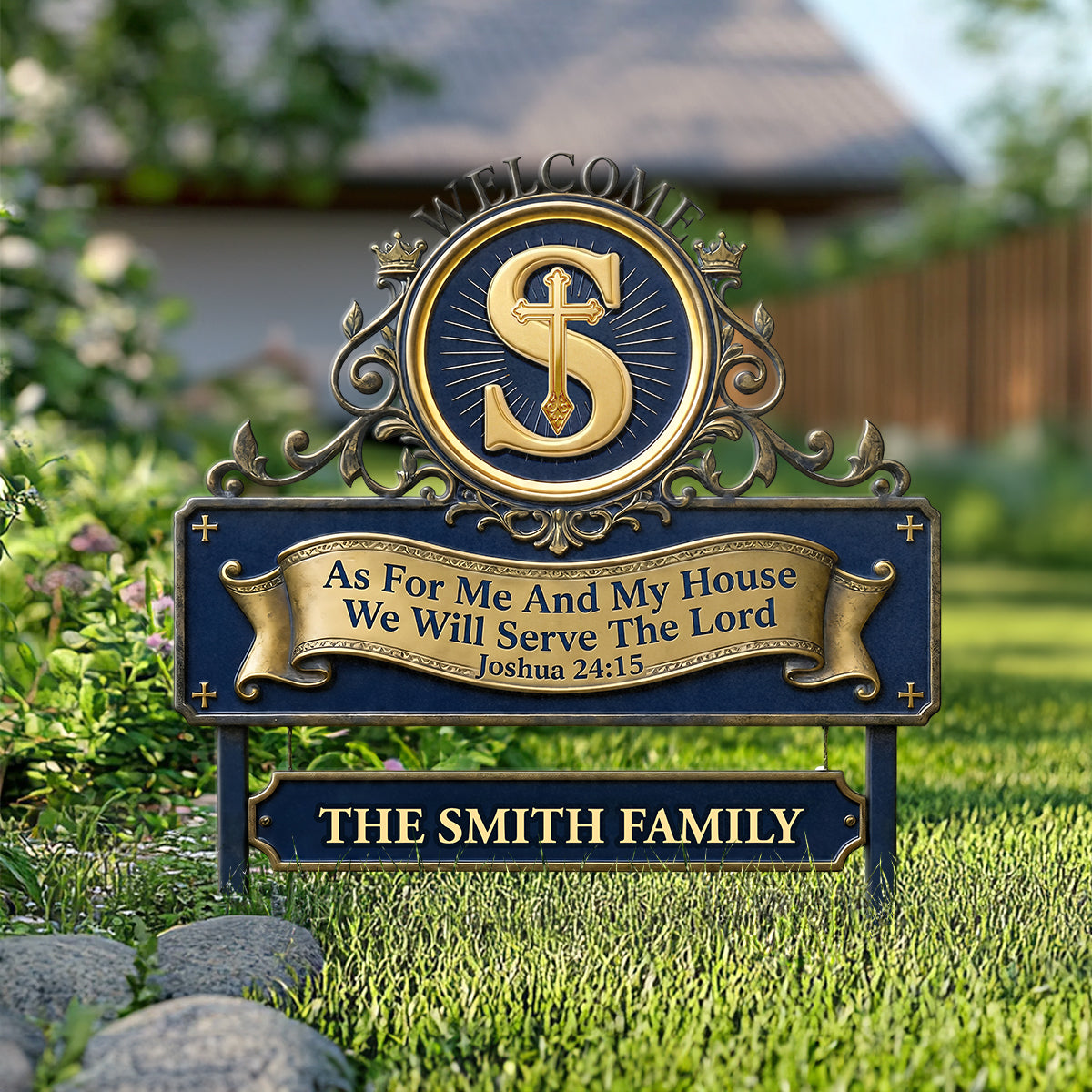 As For Me And My House We Will Serve The Lord - Personalized Metal Garden Stake