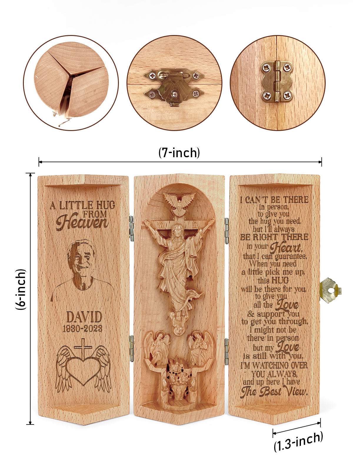 A Little Hug From Heaven - Personalized Openable Wooden Cylinder Sculpture of Jesus Christ