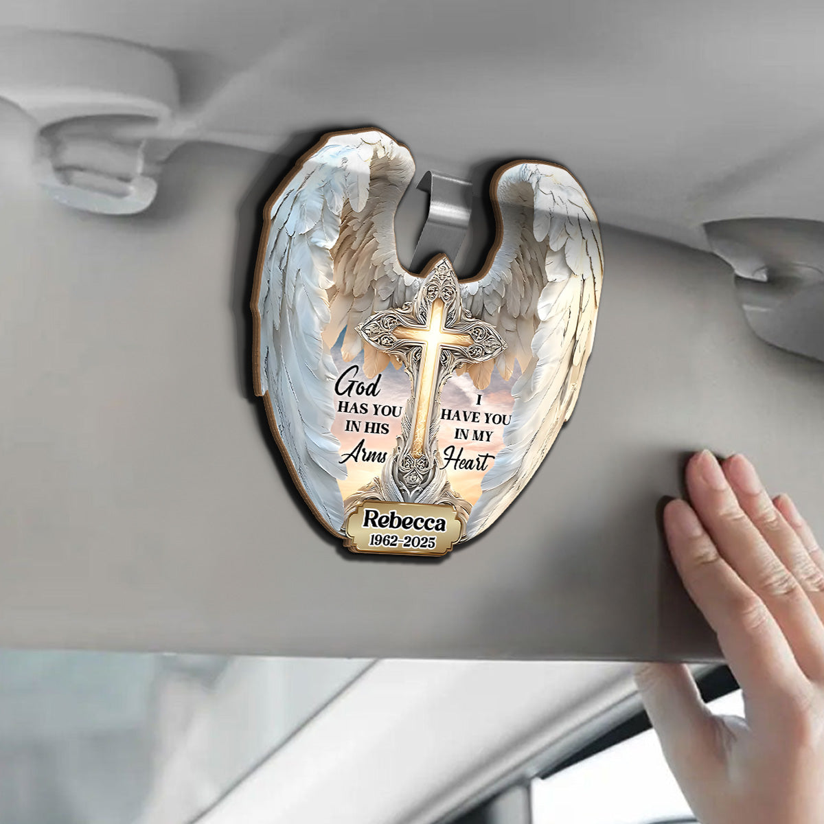 God Has You In His Arms - Personalized Car Visor Clip