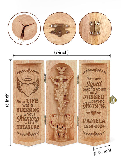 Your Life Was A Blessing - Memorial Wooden Cylinder Sculpture of Jesus Christ