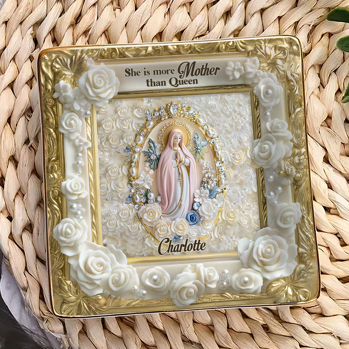 Holy Grace Virgin Mary - Personalized Ceramic Ring Dish Square