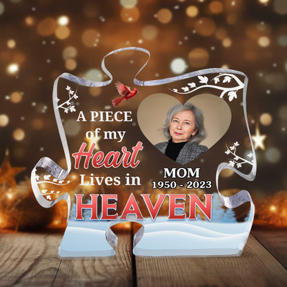 A Piece Of My Heart Lives In Heaven Memorial - Personalized Custom Shaped Squared Acrylic Plaque FCAPPLEHA2030L