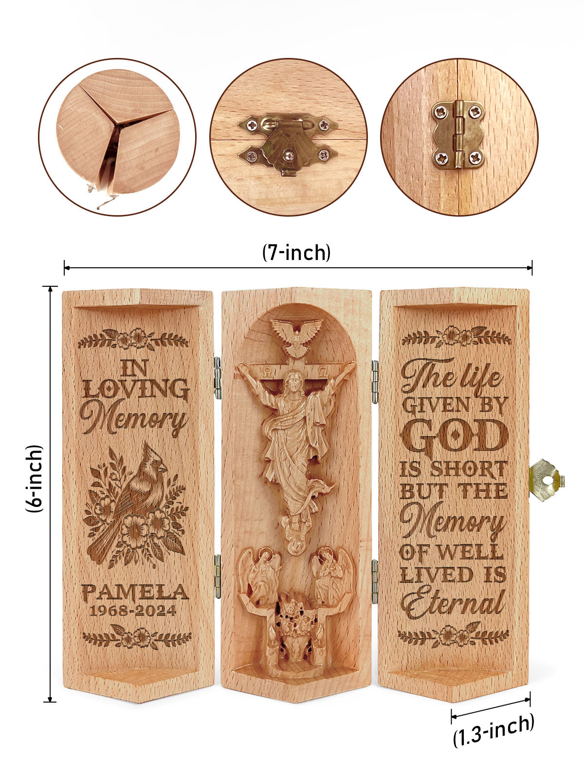 The Life Given By God Is Short But The Memory Of Well Lived Is Eternal - Memorial Wooden Cylinder Sculpture of Jesus Christ