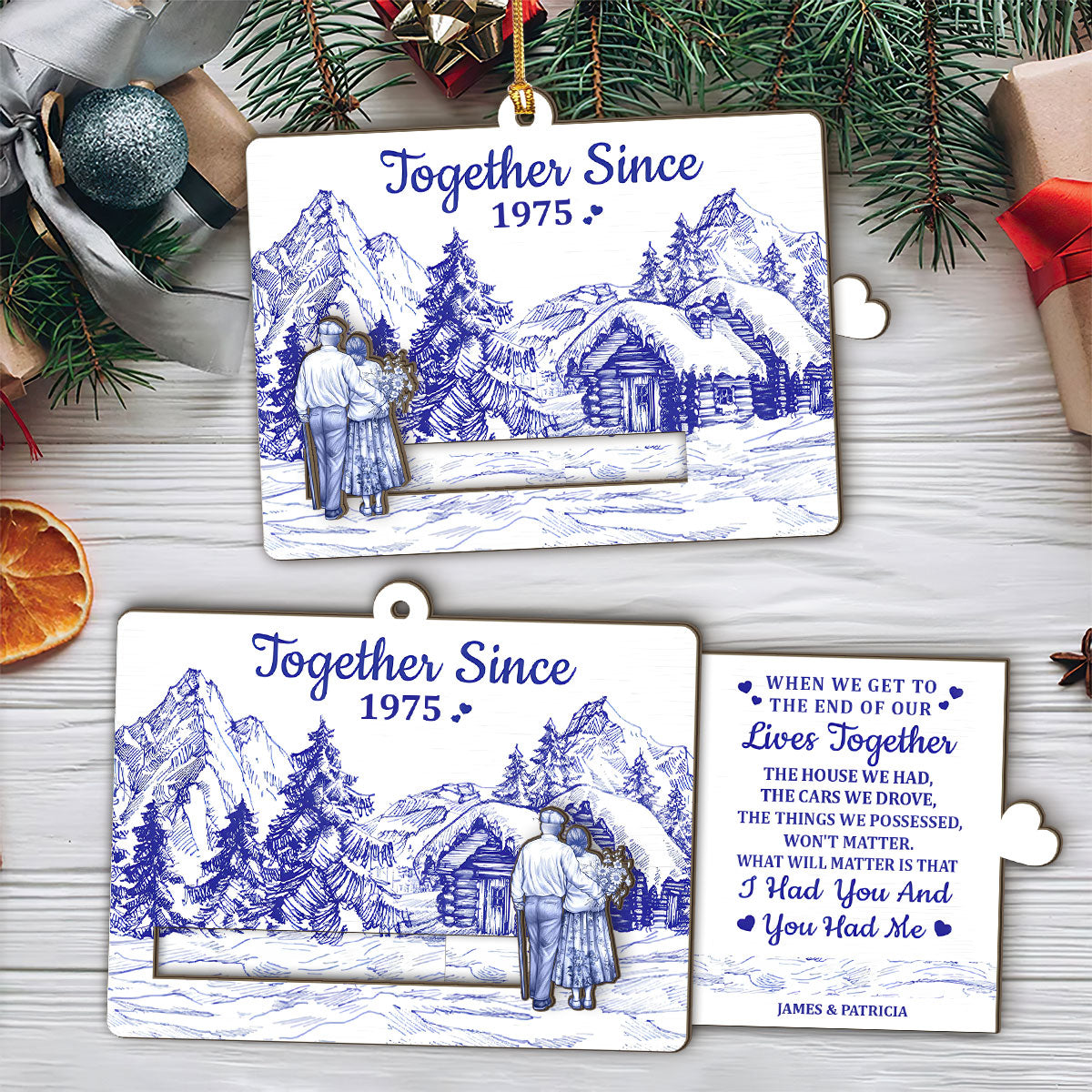 A Love Story - Personalized Wooden Slider Ornament