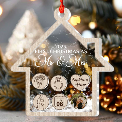 First Christmas As Mr & Mrs For Newly Married Couple - Personalized 3 Layered Christmas Shaker Ornament FCCSOLETN2191L