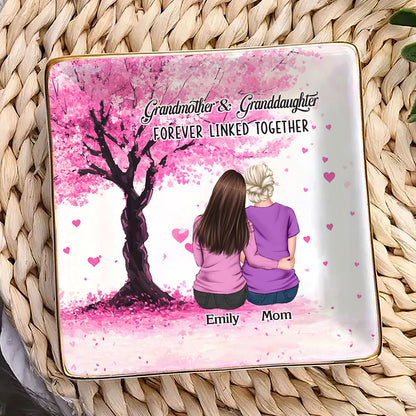 Mother And Daughters Forever Linked - Personalized Ceramic Ring Dish Square