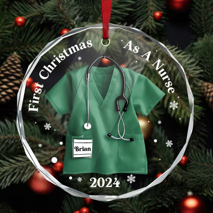 First Christmas As A Nurse - Personalized Custom Glass Ornament FCURGOPLETN2590L