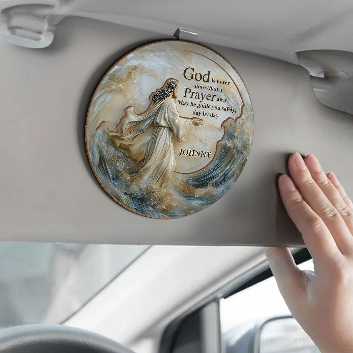 God Is Never More Than A Prayer Away - Personalized Car Visor Clip