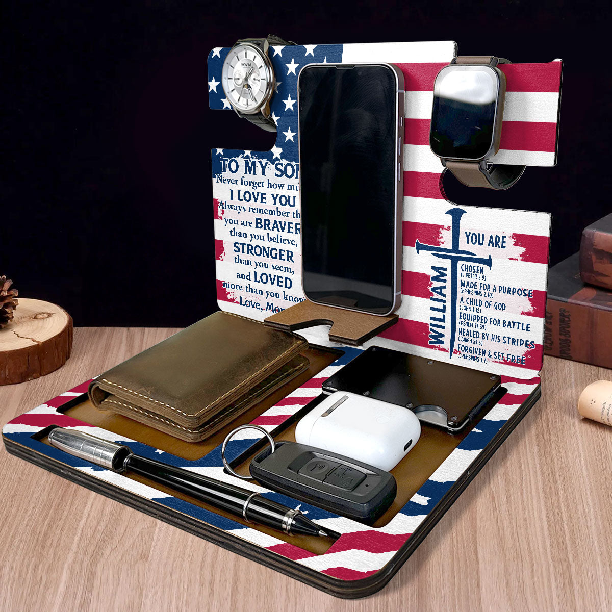 Equipped By Faith - Personalized Wooden Docking Station
