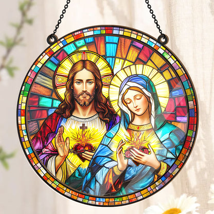 Sacred Heart Of Jesus & Immaculate Heart Of Mary -  Window Hanging Suncatcher