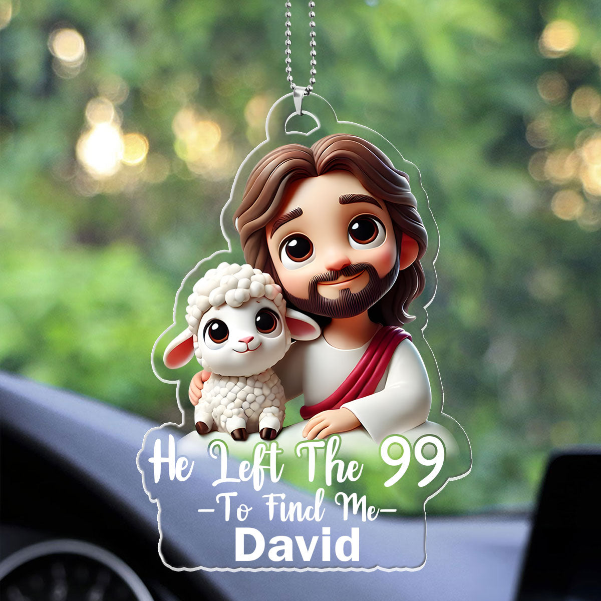 Jesus And His Lamb - Personalized Car Acrylic Hanging Ornament