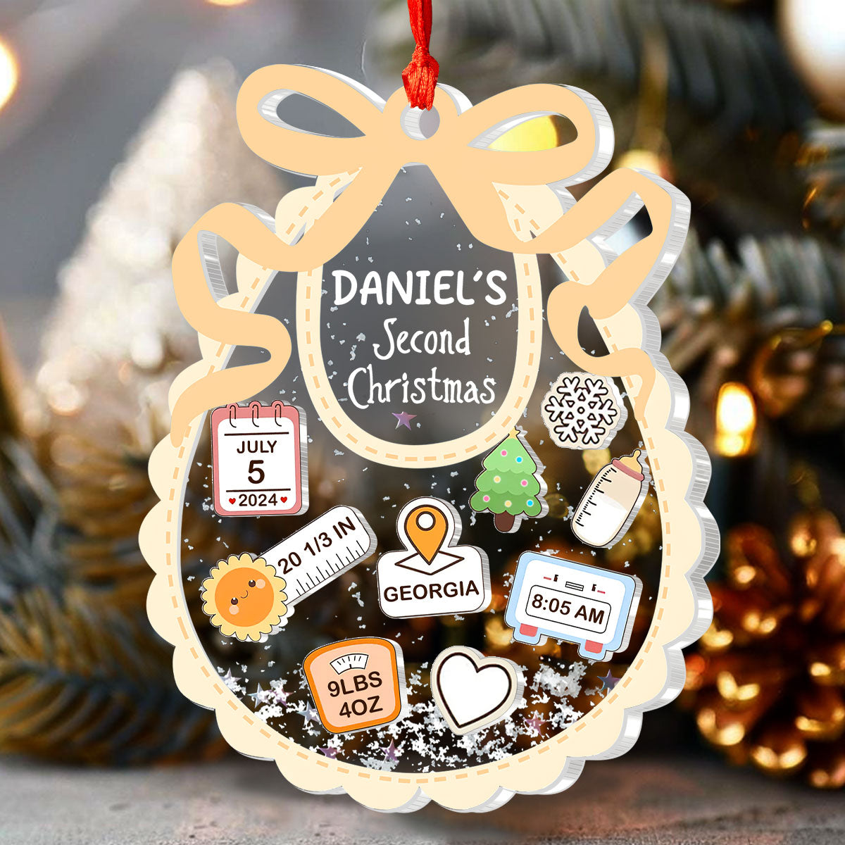 First Christmas Bib Heirloom - Personalized 3 Layered Christmas Shaker Ornament