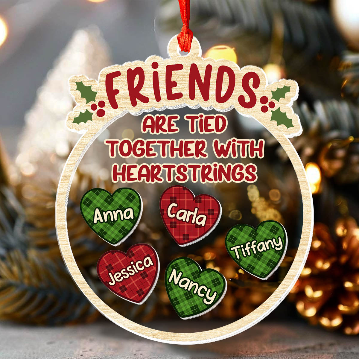 Besties Are Tied Together With Heartstrings - Personalized 3 Layered Christmas Shaker Ornament