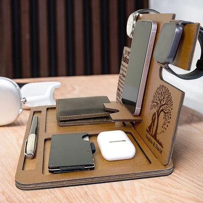 Anchored In Faith Guided By Love - Personalized Wooden Docking Station