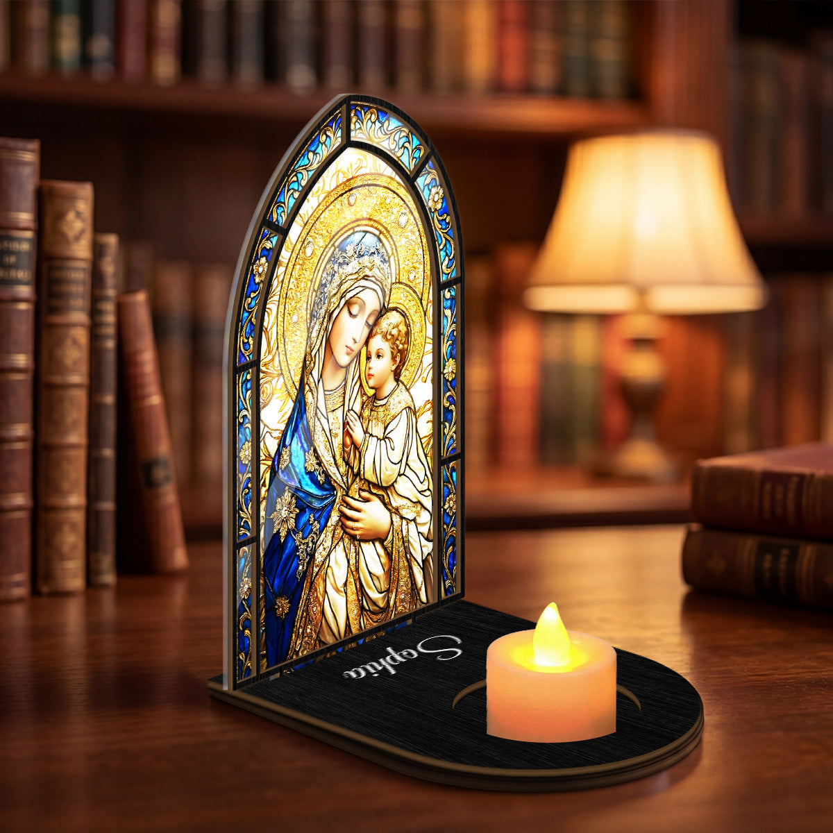 Blessed Mother And Child - Personalized Candle Holder
