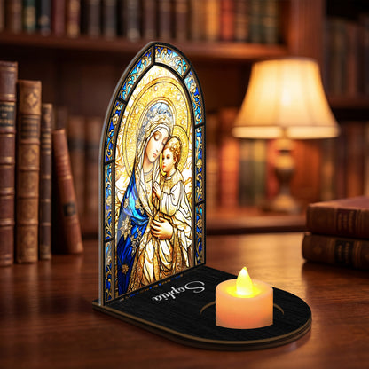Blessed Mother And Child - Personalized Candle Holder