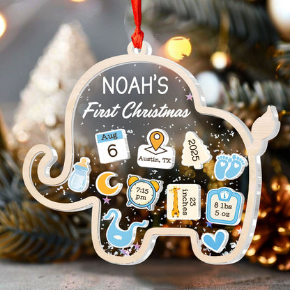 Baby’s First Christmas Elephant Treasure - Personalized 3 Layered Christmas Shaker Ornament