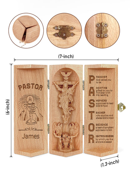 Prayer For Pastors - Personalized Openable Wooden Cylinder Sculpture of Jesus Christ