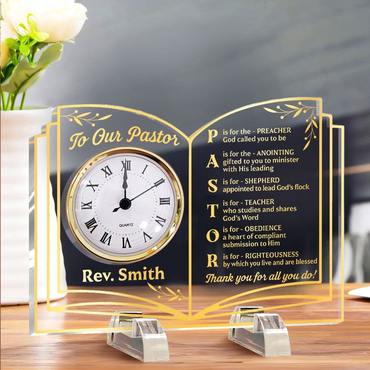 Thank You Pastor - Personalized Acrylic Desk Clock