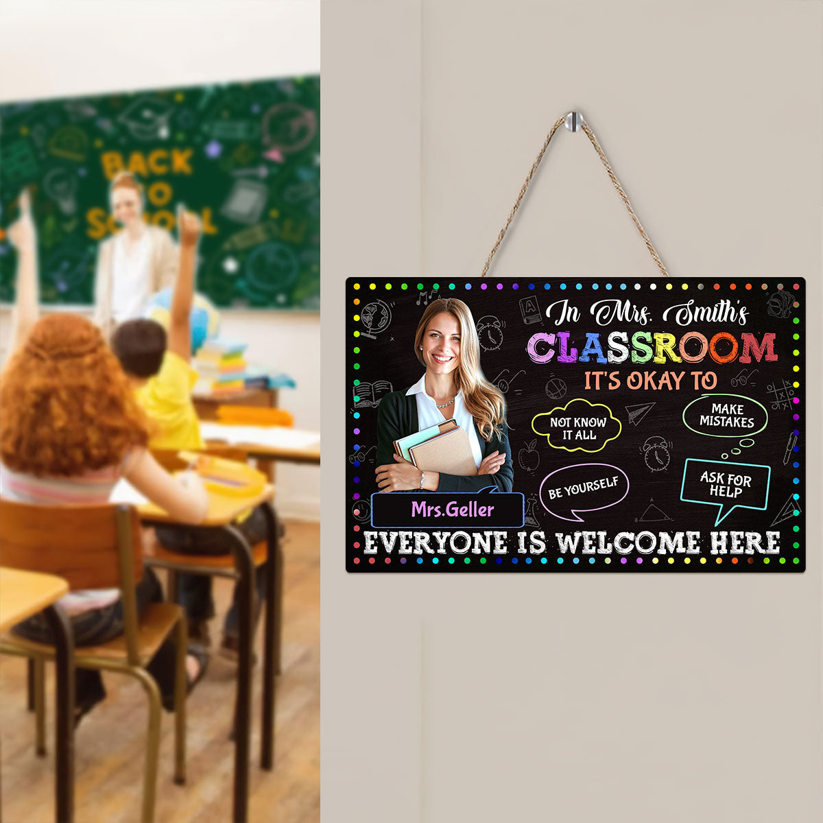 Everyone Is Welcome Here - Personalized Wooden Sign