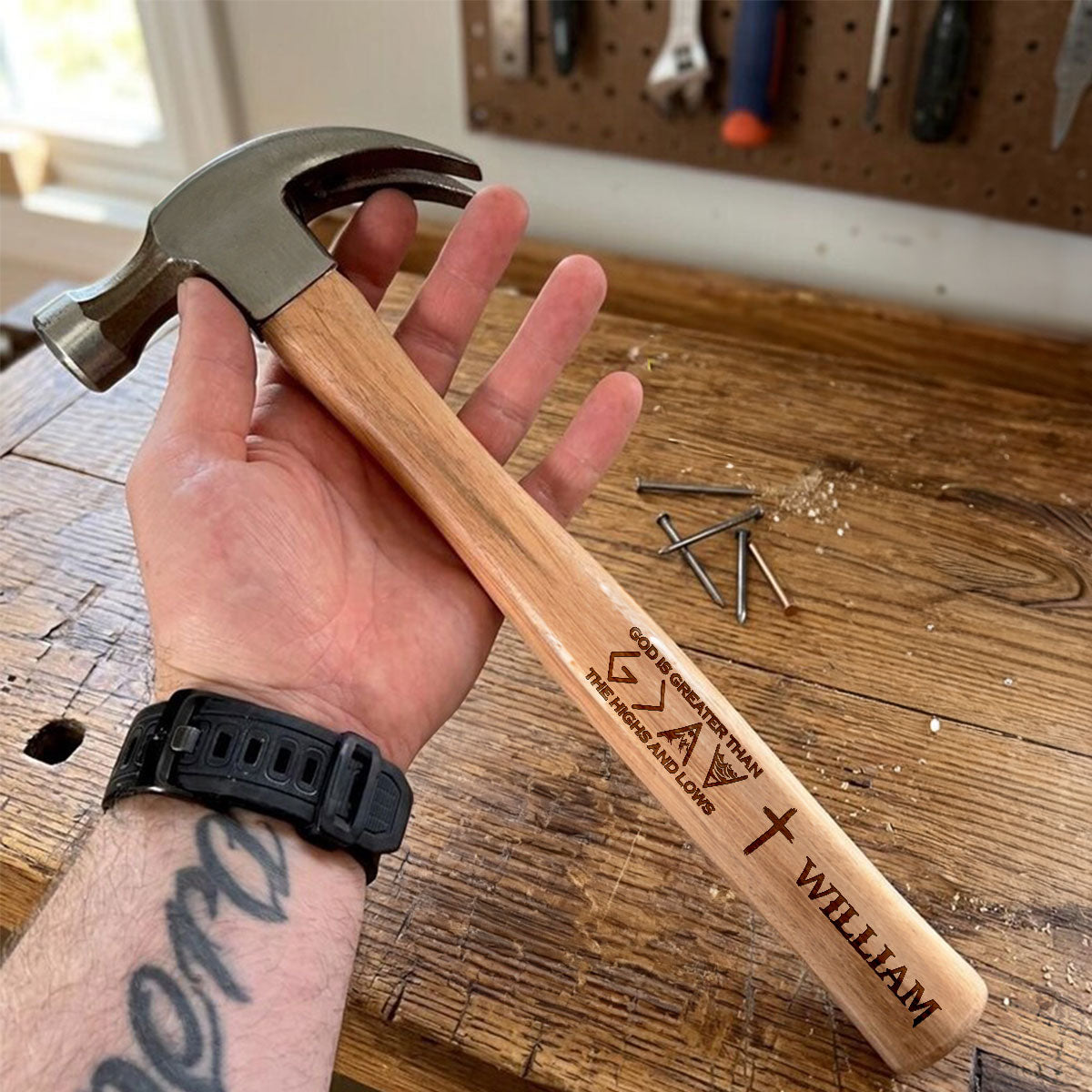 God Is Greater Than - Personalized Wooden Hammer