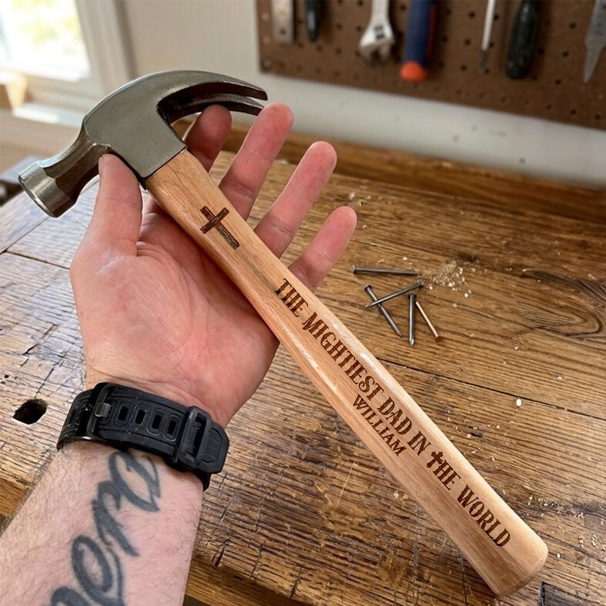 The Mightiest Dad In The World - Personalized Wooden Hammer