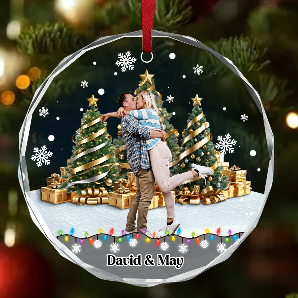 Christmas Background Photo Upload - Personalized Custom Glass Ornament FCURGOPLETN2498T