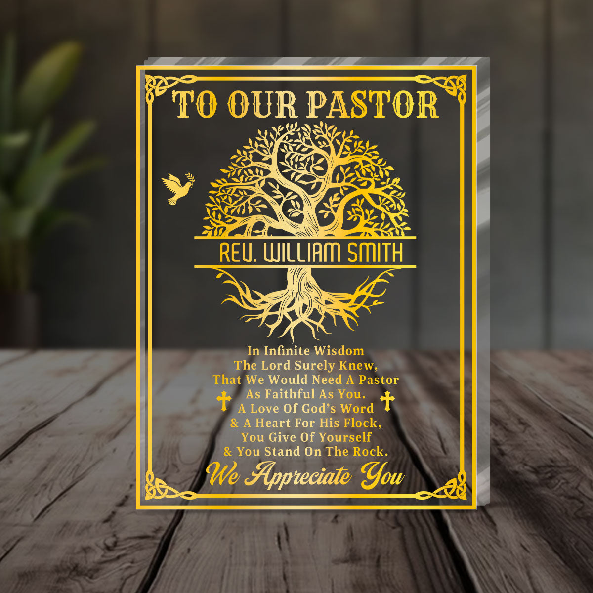 Faithful Servant Pastor - Personalized Custom Shaped Squared Acrylic Plaque