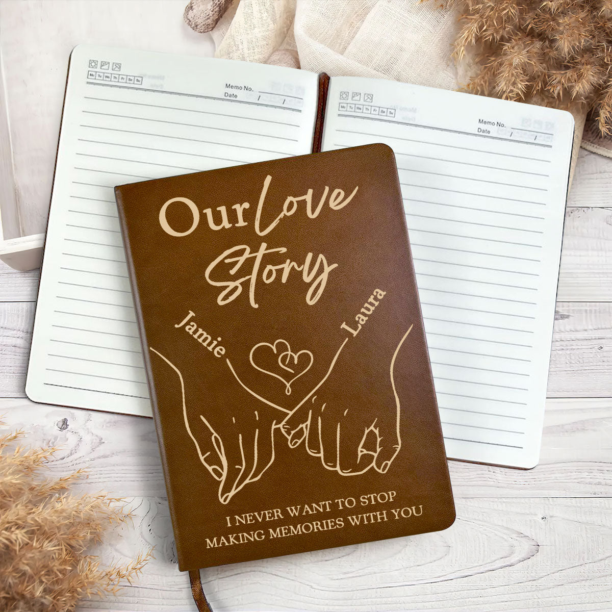 Our Love Story - Personalized Leather Cover Notebook