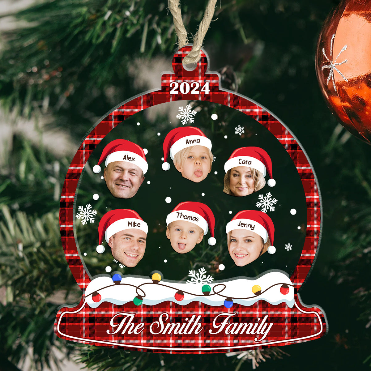 Family In Snow Globe - Personalized 3 Layered Christmas Shaker Ornament FCCSOLETN2489D