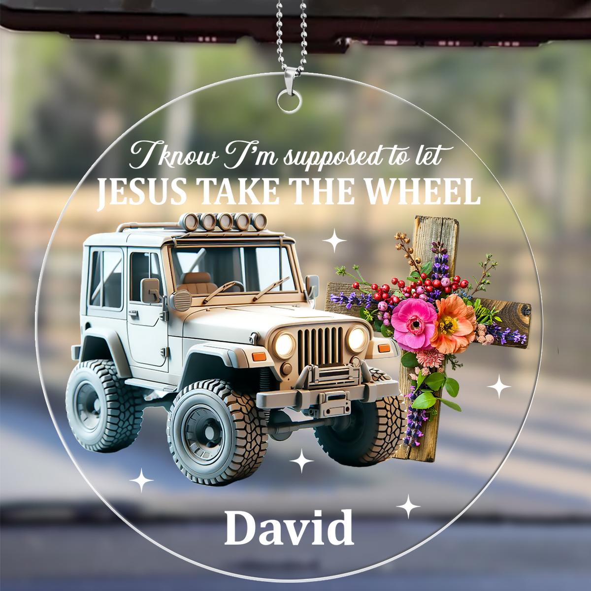 Let Jesus Take The Wheel - Personalized 1-Side Car Acrylic Hanging Ornament