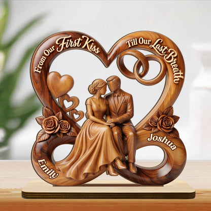 From Our First Kiss Till Our Last Breath - Personalized 2-Layer Wood Plaque With Flat Base