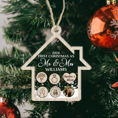 First Christmas As Mr & Mrs For Newly Married Couple - Personalized 3 Layered Christmas Shaker Ornament FCCSOLETN2191L