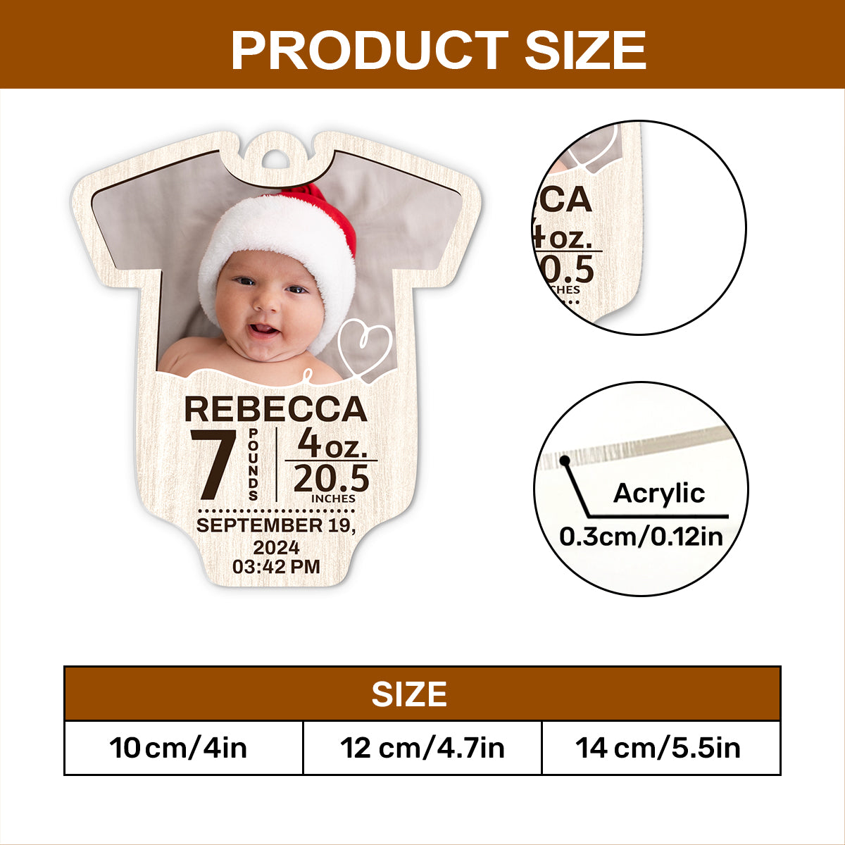 Baby's First Christmas Bodysuit - Personalized 1-Side Acrylic Ornament