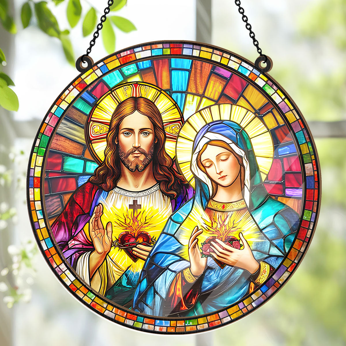 Sacred Heart Of Jesus & Immaculate Heart Of Mary -  Window Hanging Suncatcher