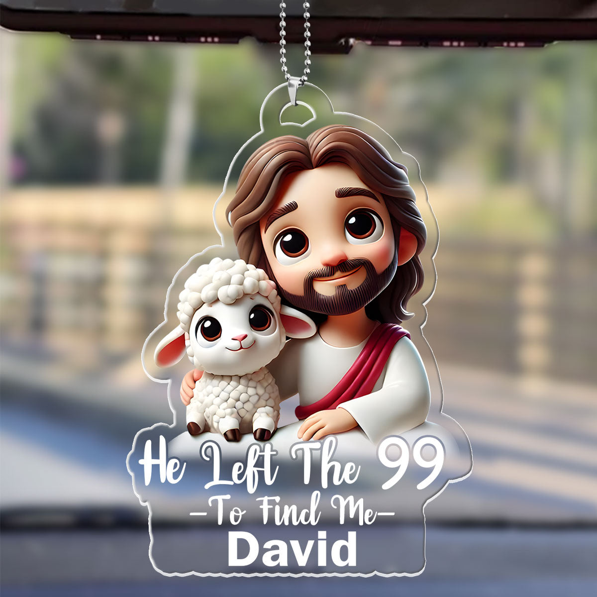 Jesus And His Lamb - Personalized Car Acrylic Hanging Ornament