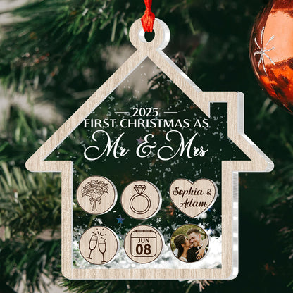 First Christmas As Mr & Mrs For Newly Married Couple - Personalized 3 Layered Christmas Shaker Ornament FCCSOLETN2191L